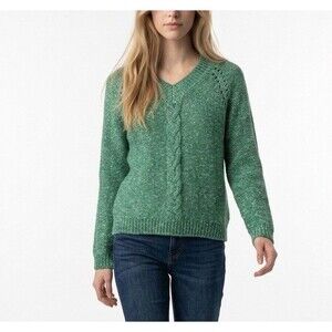 St Johns Bay Women’s Green V Neck Knit Sweater Size PM Long Sleeves Pullover